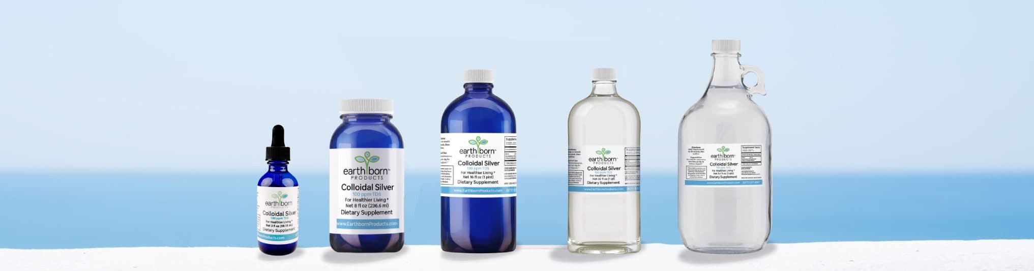 Earthborn Colloidal Silver product family in multiple bottle sizes